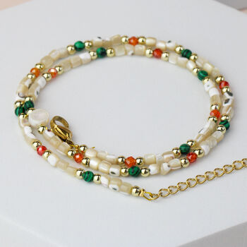 Pearl, Green And Orange Beaded Necklace, 2 of 5