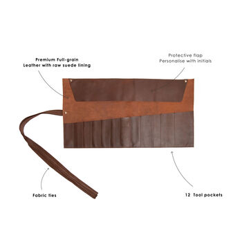 Personalised Leather Tool Roll In Brown, 3 of 10