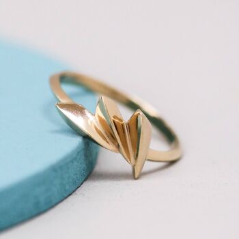 9ct Gold Geometric Fan Shape Ring, 7 of 10