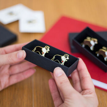 Border Collie Gold Plated Enamel Cufflinks, 4 of 4