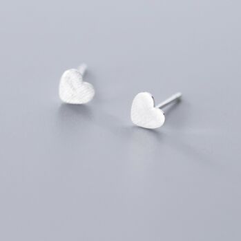 Brushed Sterling Silver Heart Stud Earrings, 2 of 4