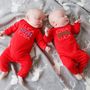 'Loves' Twin Baby Rompers, thumbnail 1 of 6