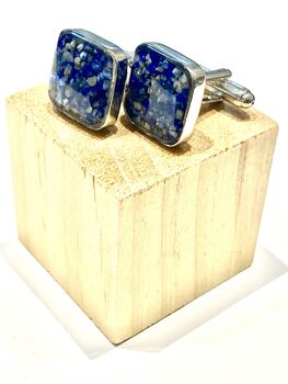 Steel And Lapis Lazuli Cufflinks, 4 of 5