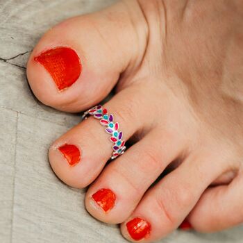 Colourful Adjustable Pure Silver Band Bohemian Toe Ring, 2 of 5