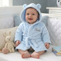 Personalised Blue Baby Dressing Gown With Ears On Hood, thumbnail 2 of 6