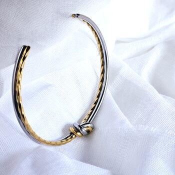 Tarnish Free Two Tone Knot Bangle – Open Cuff Rope Bracelet In Gold, Silver, Or Two Tone Metal | Meaningful Gift, Modern Minimalist Jewellery, 4 of 5