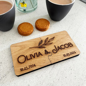 Personalised Oak Veneer Jigsaw Coasters Set Of Two, 5 of 7
