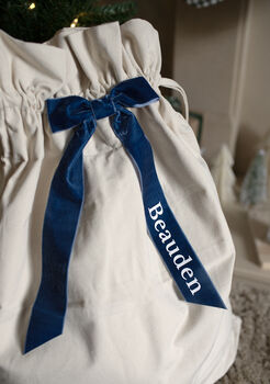 Personalised Canvas Gift Sack Velvet Bow, 2 of 5