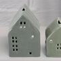 Glazed Ceramic Candle House In Sage Green Or Teal, thumbnail 1 of 3