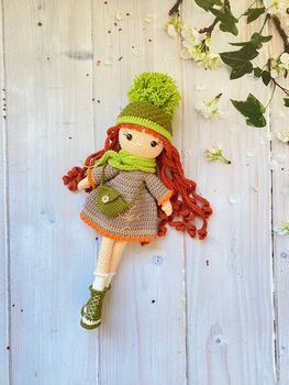 Handmade Curly Ginger Hair Crochet Doll For Kids, 7 of 11