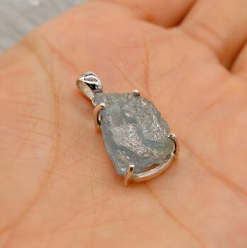 Raw Aquamarine Sterling Silver Pendant Necklace, 3 of 6