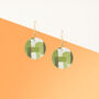 Olive Green Abstract Circular Earrings • Gold Plated Sterling Silver Hooks, thumbnail 5 of 8