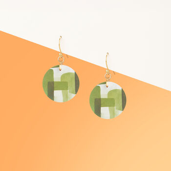 Olive Green Abstract Circular Earrings • Gold Plated Sterling Silver Hooks, 5 of 8