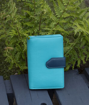 Turquoise Multi Colour Leather Purse Wallet Rfid, 9 of 10