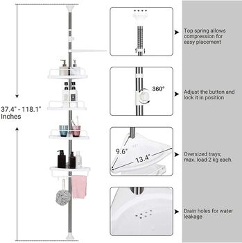 Adjustable Bathroom Corner Shelf Stainless Steel Frame, 3 of 5