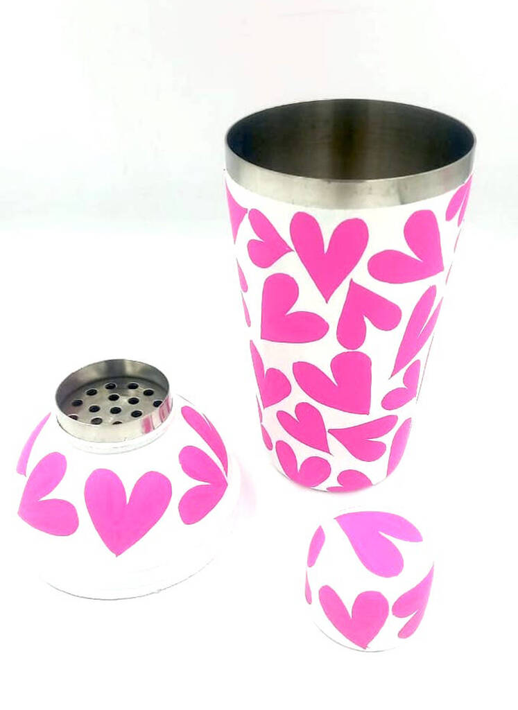 Hand Painted Pink Heart Cocktail Shaker