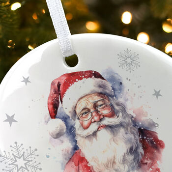 Traditional Santa Any Message Ceramic Disc Hanging Decoration Bauble + Gift Box, 4 of 7