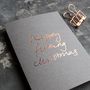 'Happy Fucking Christmas' Rose Gold Foil Christmas Card, thumbnail 1 of 5