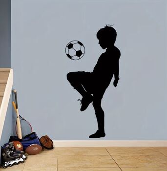 Black And White Silhouette Boy Kicking Football, 2 of 4