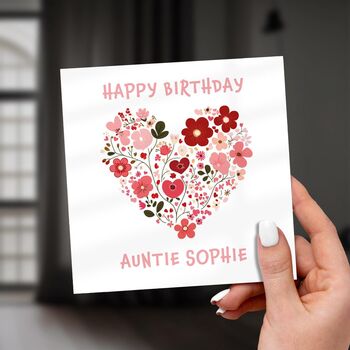 Personalised Birthday Card For Auntie, Floral Heart, 4 of 7