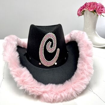 Personalised Black Cowboy Hat With Faux Fur Trim, 6 of 8