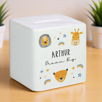 Personalised Scandi Safari Animals Money Box, 2 of 6