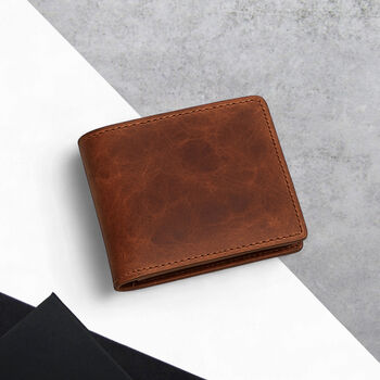 Men's Rfid Full Grain Oiled Leather Bifold Wallet, 3 of 5