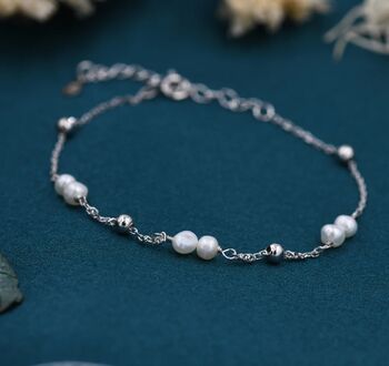 Sterling Silver Delicate Pearl Beaded Bracelet, 4 of 10