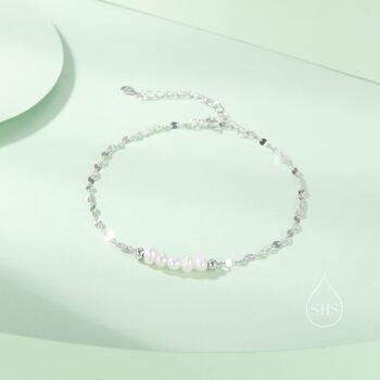 Sterling Silver Pearl Beaded Bracelet With Sparkly Disk Chain, 3 of 12