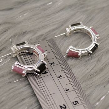 Pink, Black Tourmaline Hoop Earrings, 5 of 6