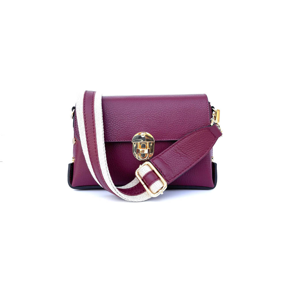 The Bloxsome Plum Leather Bag With Canvas Strap By Apatchy