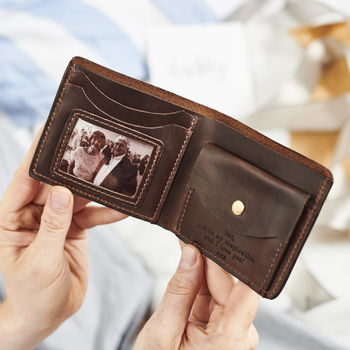 Groom Personalised Leather Wallet With Metal Photo, 2 of 5