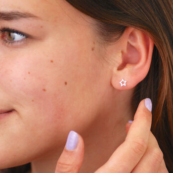 Sterling Silver Tiny Open Star Stud Earrings, 3 of 5