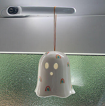 Ceramic Hanging Ghost Decoration With Rainbow Design. Cute Halloween Ghost Rainbow, 2 of 6