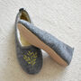 Felt Embroidered Ballerina Slippers/ Grey/ Green/ Daisy, thumbnail 4 of 7