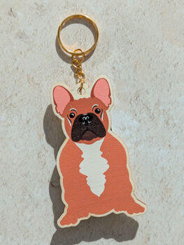French Bulldog Wooden Keyring With Optional Christmas Card, 4 of 9