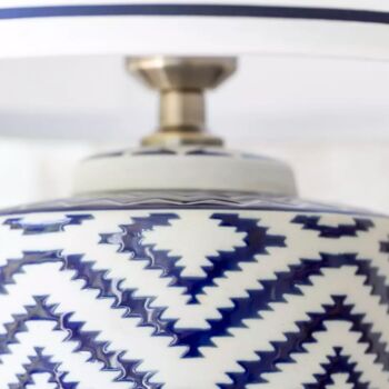 Ceramic Lamp Ikat Blue With White Shade, 3 of 3