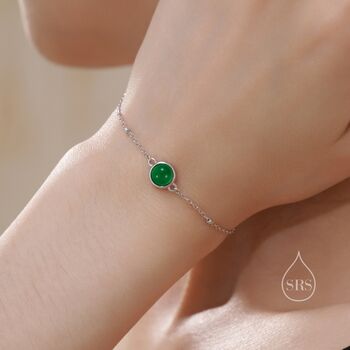 Sterling Silver Genuine Green Onyx Bracelet, 3 of 12