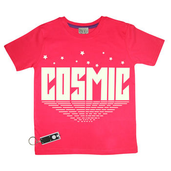 Cosmic Glow In The Dark Interactive Kids T Shirt, 4 of 6