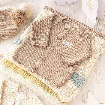 Unisex Ribbon Stripe Fudge Knitted Baby Gift Box, 10 of 12