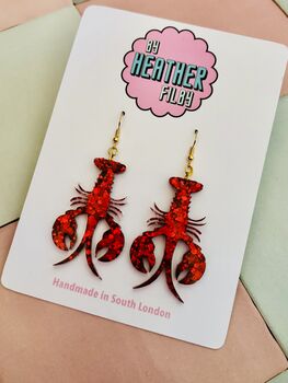 Small Red Glitter Lobster Earrings / You're My Lobster Gift / Romantic Earrings / Valentines Gift, 2 of 6