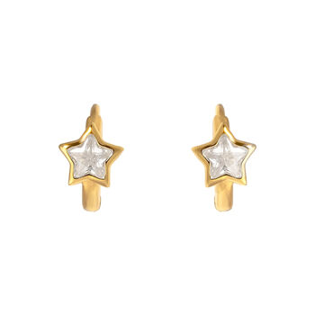 18ct Gold Plated Cz Star Bezel Huggie Hoop Earrings, 5 of 6