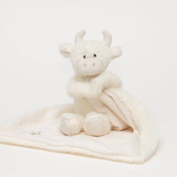 Cream Highland Cow Toy Soother And Rattle Gift Set, 3 of 6