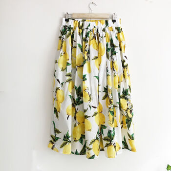 Lemon Print Cotton Midi Skirt, 7 of 7