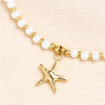 Stainless Steel Starfish Charm Pearl Beaded Anklet In Gold Plating, 2 of 3