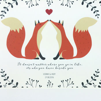 Personalised Fox Couple Print Gift, 7 of 8