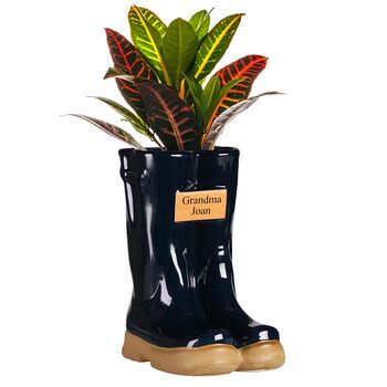 Personalised Blue Welly Boots Garden Planter, 2 of 9