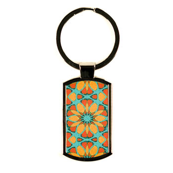 Moroccan Flower Blue Orange Key Ring, 2 of 10