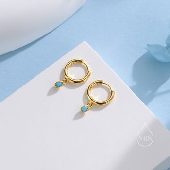 Tiny Dotted Droplet Turquoise Blue Cz Hoop Earrings, 7 of 11