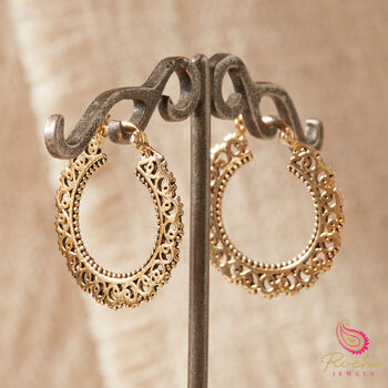 Skinny Gold And Silver Filigree Ethnic Boho Hoop Earrings, 8 of 11